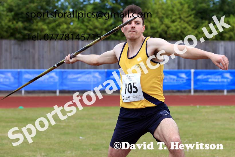 Senior Mens javelin 2024 Northern Senior and Under-20s Track and Field Champs, Middlesbrough.  Photo: David T. Hewitson/Sports for All Pics